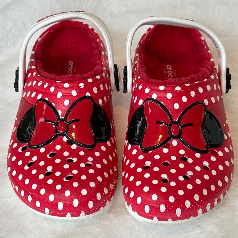 CROCS Red White Polka Dot Kids Clogs with Black Bow